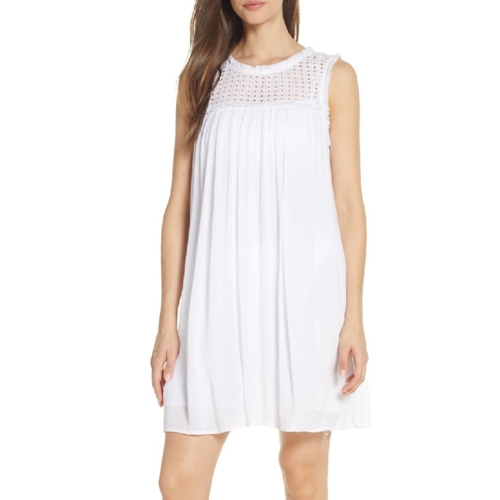 Tommy Bahama White Crochet Eyelet Sleeveless Shift Dress Tassel Tie M